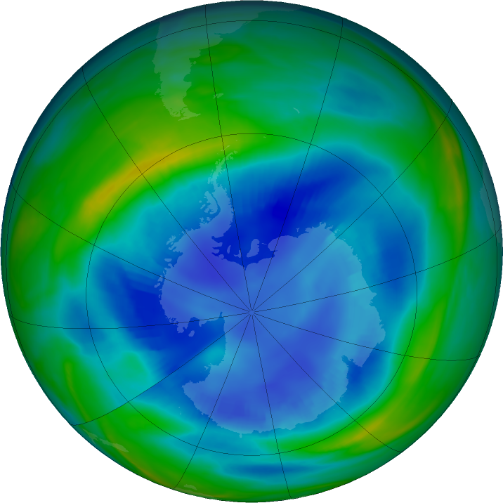 Antarctic ozone map for 24 August 2022